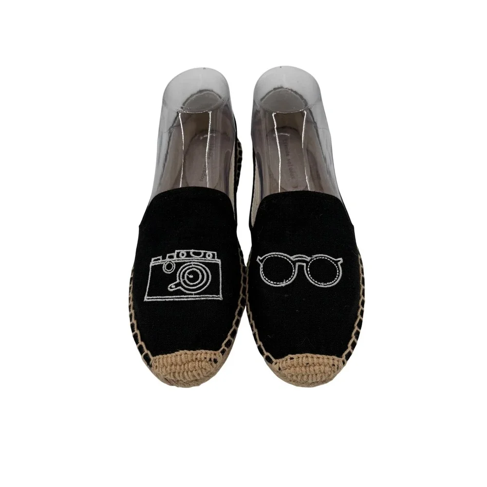 Soludos Camera Glasses Espadrilles Womens Size 8 Black Canvas Slip On